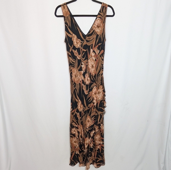 Vintage 90 Y2K Eva Blue sz 6 Evening Midi Dress Beaded Floral Whimsigoth Event - Picture 1 of 12